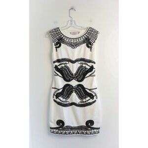 DS dress white black trim 4 small sheath sleeveless classy cocktail embellished